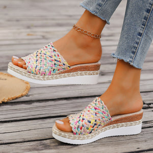 Women's Thick-soled Fish Mouth Color Slippers With Hemp Rope