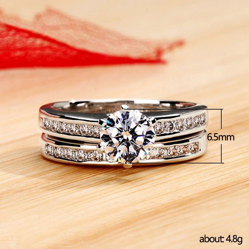 White Gold Plated Six-claw Couple Engagement Combined Ring Set