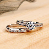 White Gold Plated Six-claw Couple Engagement Combined Ring Set