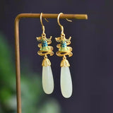 White Jade Water Drop Face Slimming Temperament Earrings Retro Court