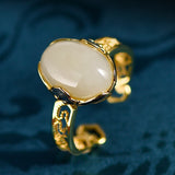 Silver S925 Gilding Hetian Jade Inlaid High-grade Chinese Style Open Ring