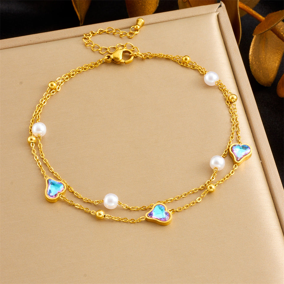 Beach Style Simple Color Rhinestone Anklet