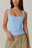Summer Square-neck Tank Vest Ins Fashion Slim Solid Sleeveless Tops For Women Clothing
