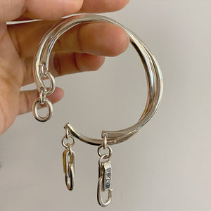 925 Sterling Silver Vintage Distressed Lock Knot Hook Thick Bracelet
