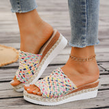 Women's Thick-soled Fish Mouth Color Slippers With Hemp Rope