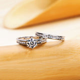 White Gold Plated Six-claw Couple Engagement Combined Ring Set