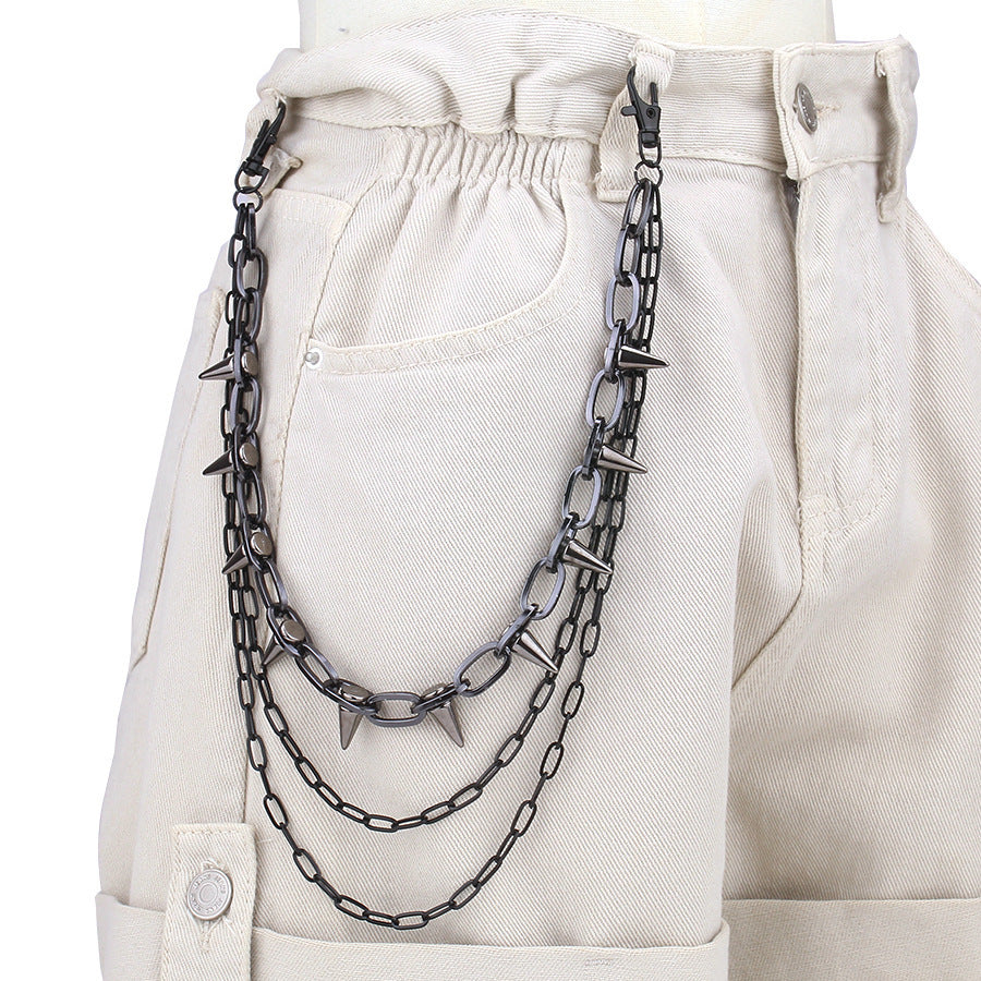 Hip Hop Punk Metal Rivet Stage Performance Multi-layer Waist Chain
