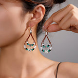 Vintage Ethnic Style Antique Silver Flower Turquoise Leather Rope Pendant Women's Earrings