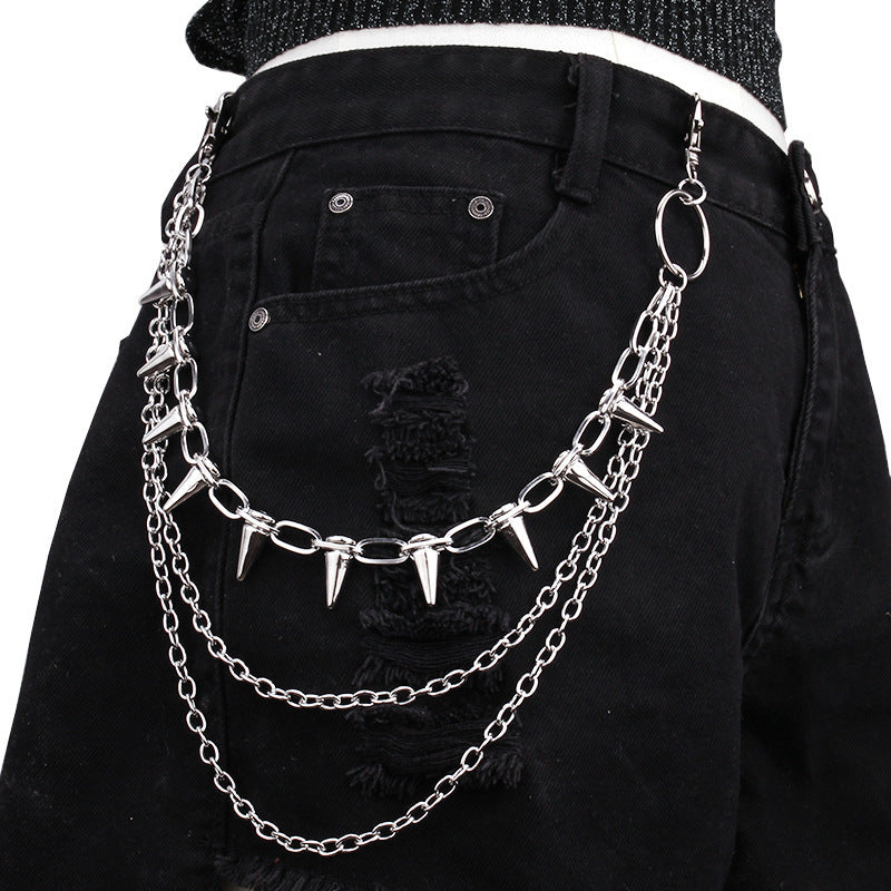 Hip Hop Punk Metal Rivet Stage Performance Multi-layer Waist Chain