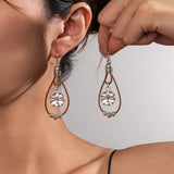 Vintage Ethnic Style Antique Silver Flower Turquoise Leather Rope Pendant Women's Earrings
