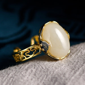 Silver S925 Gilding Hetian Jade Inlaid High-grade Chinese Style Open Ring