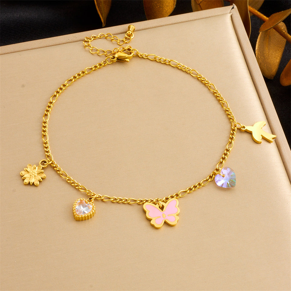 Beach Style Simple Color Rhinestone Anklet