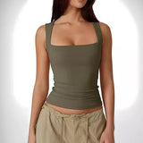 Summer Square-neck Tank Vest Ins Fashion Slim Solid Sleeveless Tops For Women Clothing