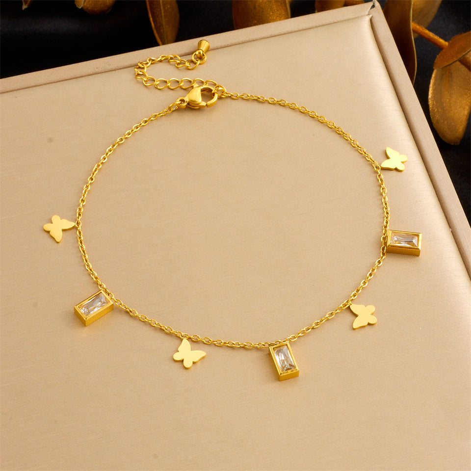 Beach Style Simple Color Rhinestone Anklet