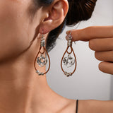 Vintage Ethnic Style Antique Silver Flower Turquoise Leather Rope Pendant Women's Earrings