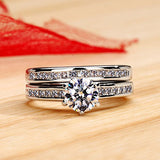 White Gold Plated Six-claw Couple Engagement Combined Ring Set