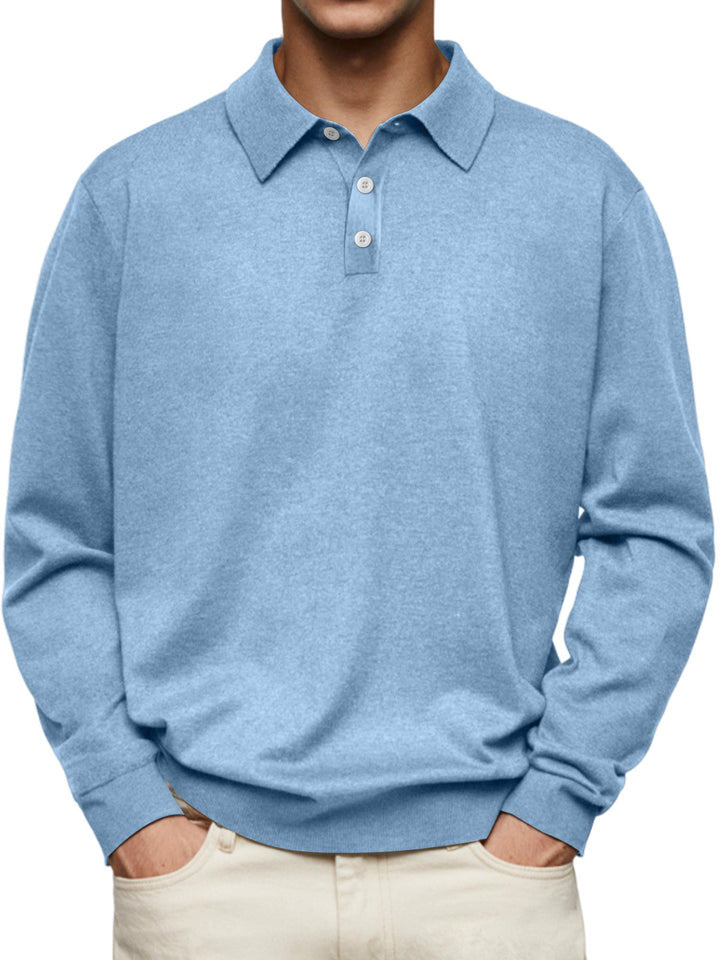 Long Sleeve V-neck Buttons Men's Casual Jacket Polo Shirt