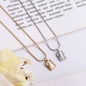 Titanium Steel Curb Chain Square Women's Gold Geometric Simple 14K Gold Inlaid Shell Necklace