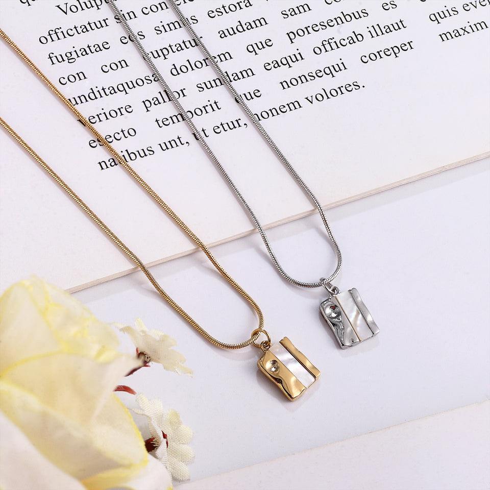 Titanium Steel Curb Chain Square Women's Gold Geometric Simple 14K Gold Inlaid Shell Necklace