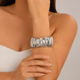 Women's Exaggerated Large Water Drop Metal Glossy Surface Mirror Open-ended Bracelet