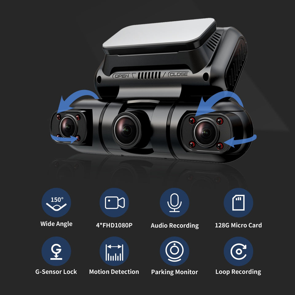 360° Dash Cam | 4-Channel Car Camera with GPS & Night Vision
