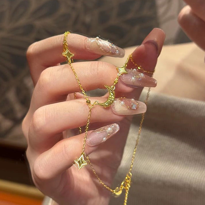 Gold Ice Crushing Star Moon Necklace Pendant Clavicle Chain