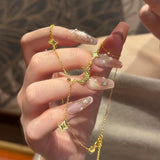 Gold Ice Crushing Star Moon Necklace Pendant Clavicle Chain