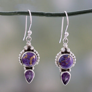 Vintage Thai Silver Charoite Earrings Female Fashion