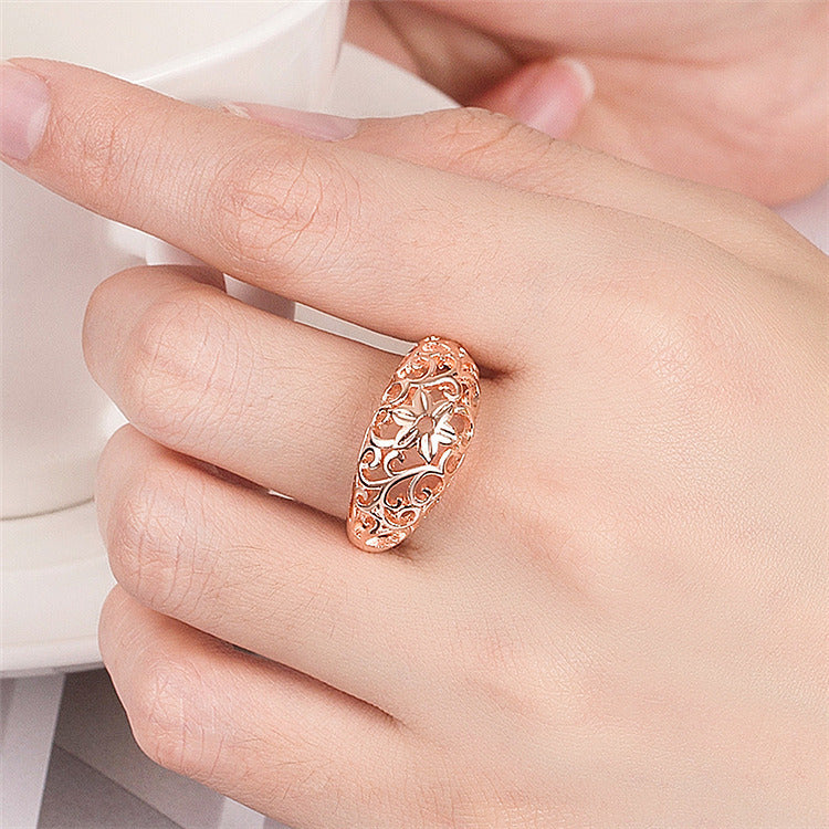 Flower Cutout Craft Rose Gold Fashion Ring