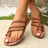 Summer Clip-toe Woven Sandals INS Fashion Beach Flat Slides Slippers Outdoor Roman Shoes For Women