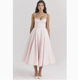Slim-fit Corset Chest-flattering Steel Ring A- Swing Sling Dress