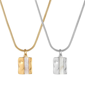 Titanium Steel Curb Chain Square Women's Gold Geometric Simple 14K Gold Inlaid Shell Necklace