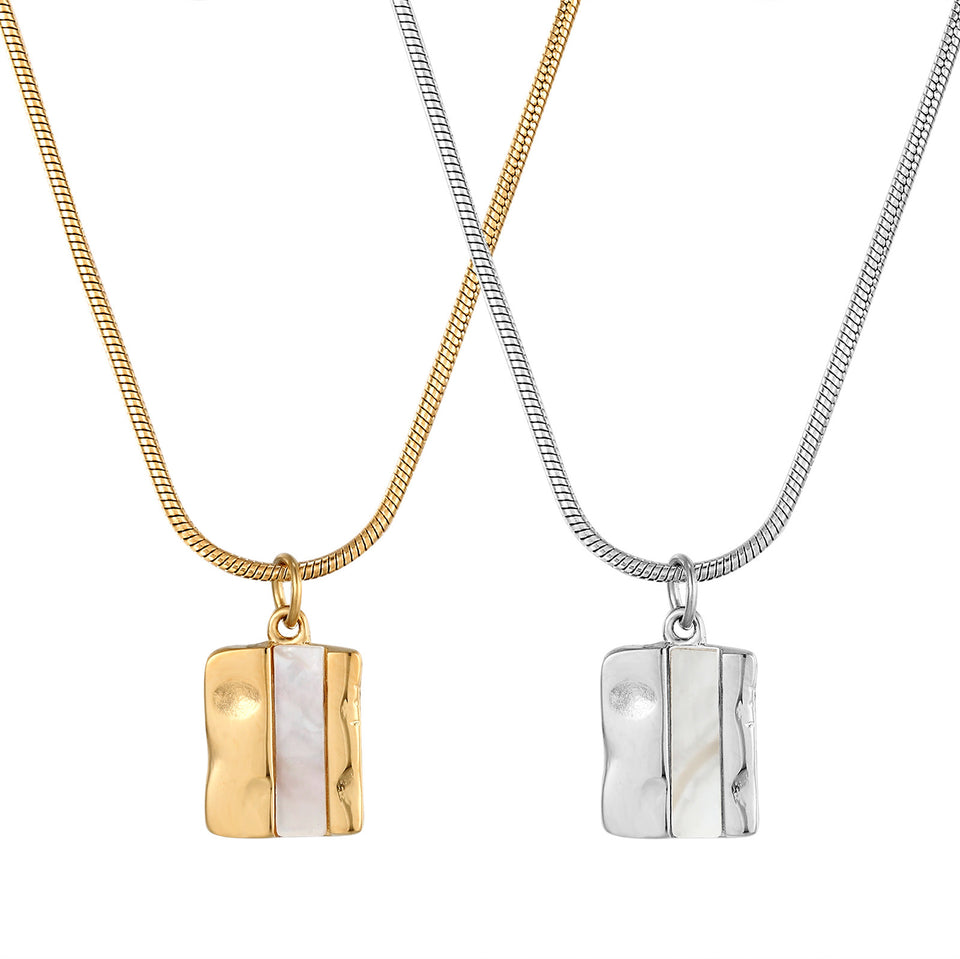 Titanium Steel Curb Chain Square Women's Gold Geometric Simple 14K Gold Inlaid Shell Necklace