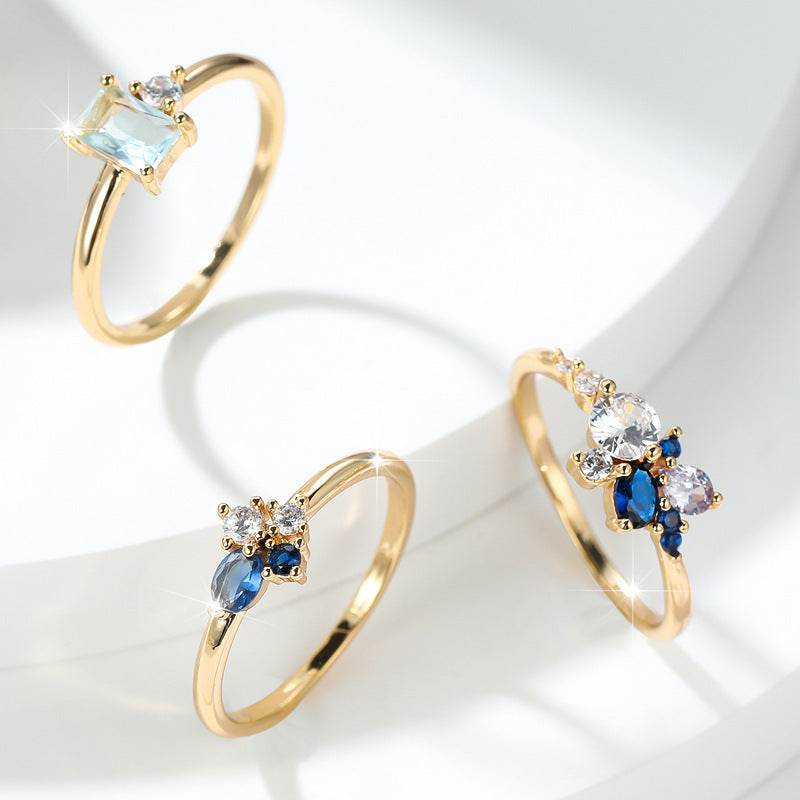 Three-piece Ring Set Topaz Couple Rings