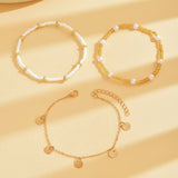 Bohemian Style Iron Wafer Pendant Bead Anklet Three-piece Set