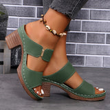 Chunky Heel Sandals Summer Round Toe Plaid Slides Slippers Fashion Outdoor High Heels Shoes For Women