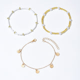 Bohemian Style Iron Wafer Pendant Bead Anklet Three-piece Set