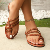 Summer Clip-toe Woven Sandals INS Fashion Beach Flat Slides Slippers Outdoor Roman Shoes For Women