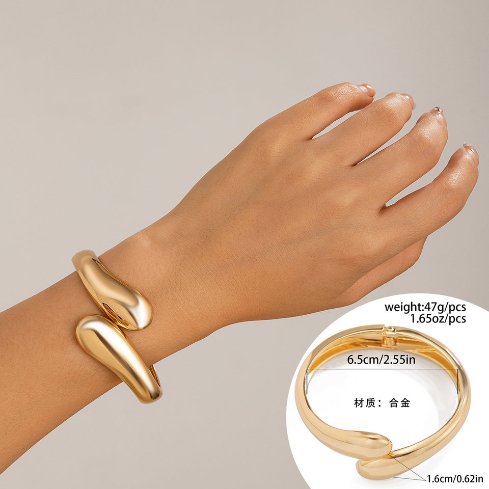 Women's Exaggerated Large Water Drop Metal Glossy Surface Mirror Open-ended Bracelet