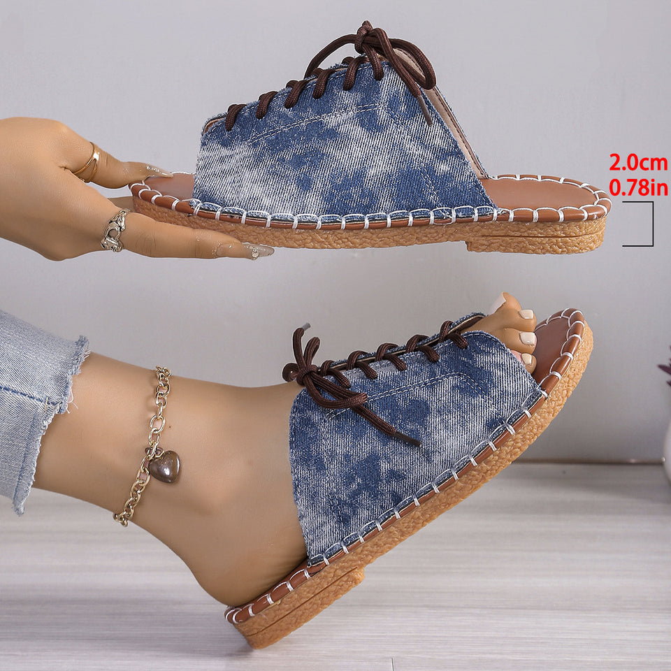 Plus Size Slippers Women's Lace-up Fish Mouth