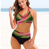 European And American Ladies Split Bikini Striped Tie-dye Hollow Bikini Swimsuit