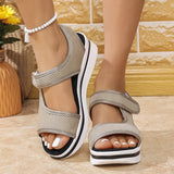 Plus Size Platform Peep Toe Velcro Beach Sandals