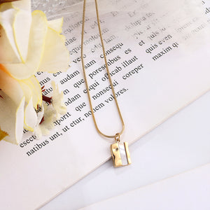 Titanium Steel Curb Chain Square Women's Gold Geometric Simple 14K Gold Inlaid Shell Necklace