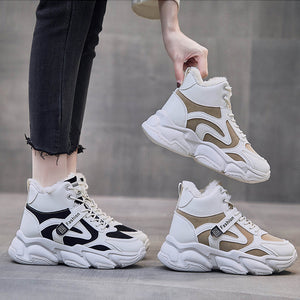 Fleece-lined Clunky Sneaker Women's Warm High Top Sneakers