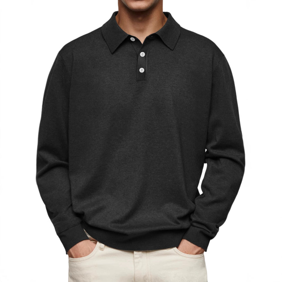 Long Sleeve V-neck Buttons Men's Casual Jacket Polo Shirt