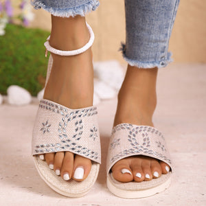 Plus Size Rhinestone Platform Slippers Casual Round Toe Canvas Sandals