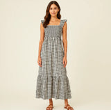 Summer Plaid Print Pleated Ruffle Dress INS Fashion Sleeveless A-line Swing Beach Dress Women's Clothing