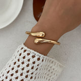 Women's Exaggerated Large Water Drop Metal Glossy Surface Mirror Open-ended Bracelet