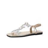 New Butterfly Rhinestone Sandals Summer Square Toe Flat Shoes For Women