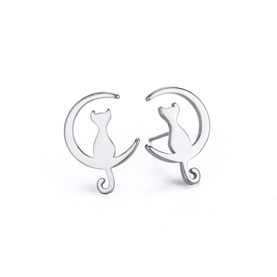 Fairy Tale Style Cute Sweet Moon Cat Ear Studs